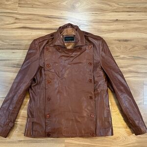 Women’s Leathercult Custom Brown Leather Double Breasted Jacket Sz M